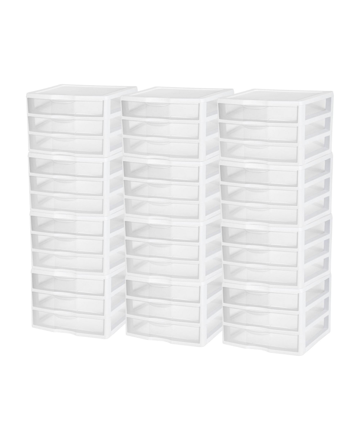 Sterilite Clear Plastic Stackable Small 3 Drawer Storage System, White