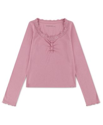 Girls' 5-16 Long-Sleeve Lace Henley T-Shirt