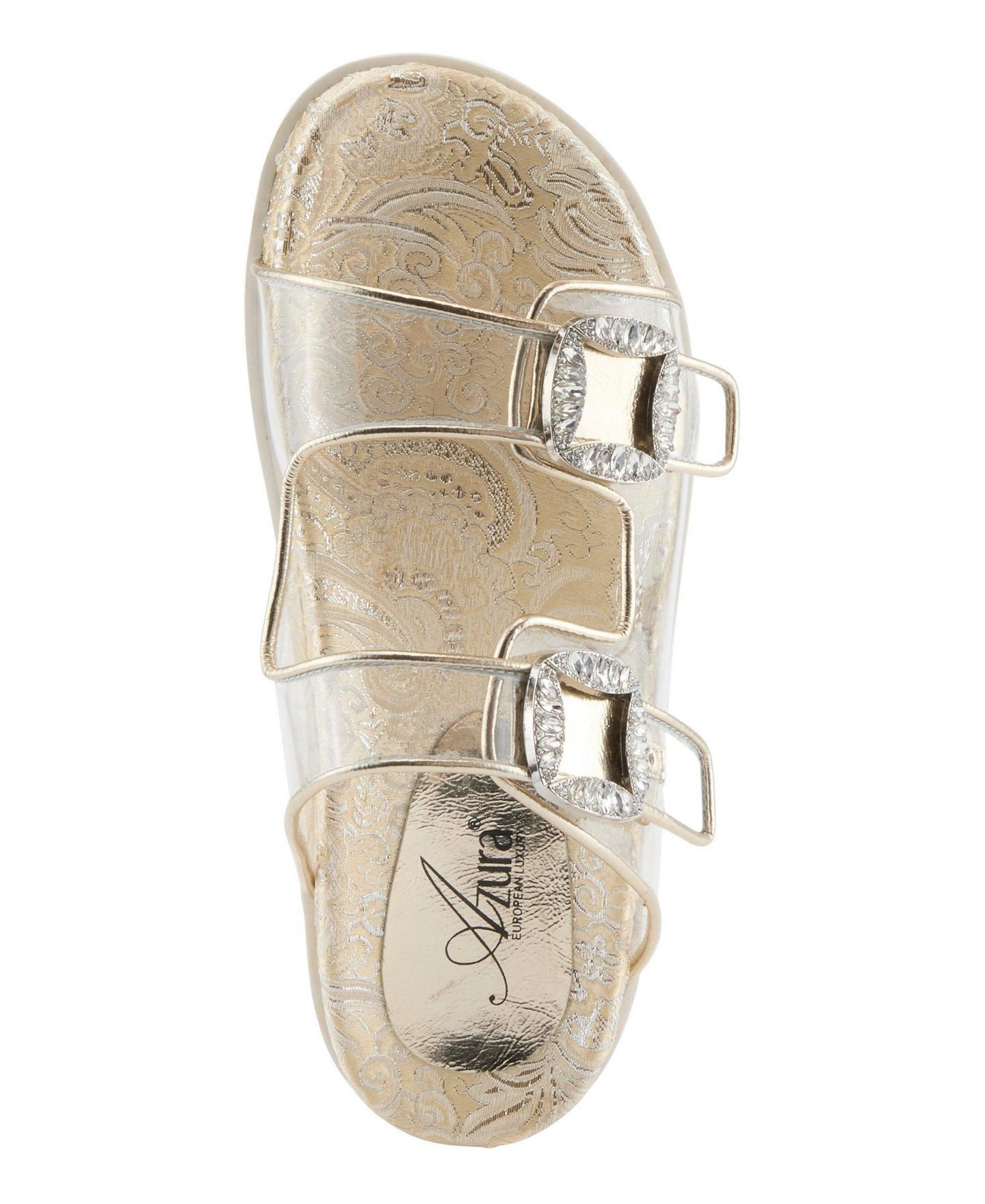 Женские сандалии Azura Slidemein Lucite Flatform with Buckle Closure, цвет: Золотой — фото 3