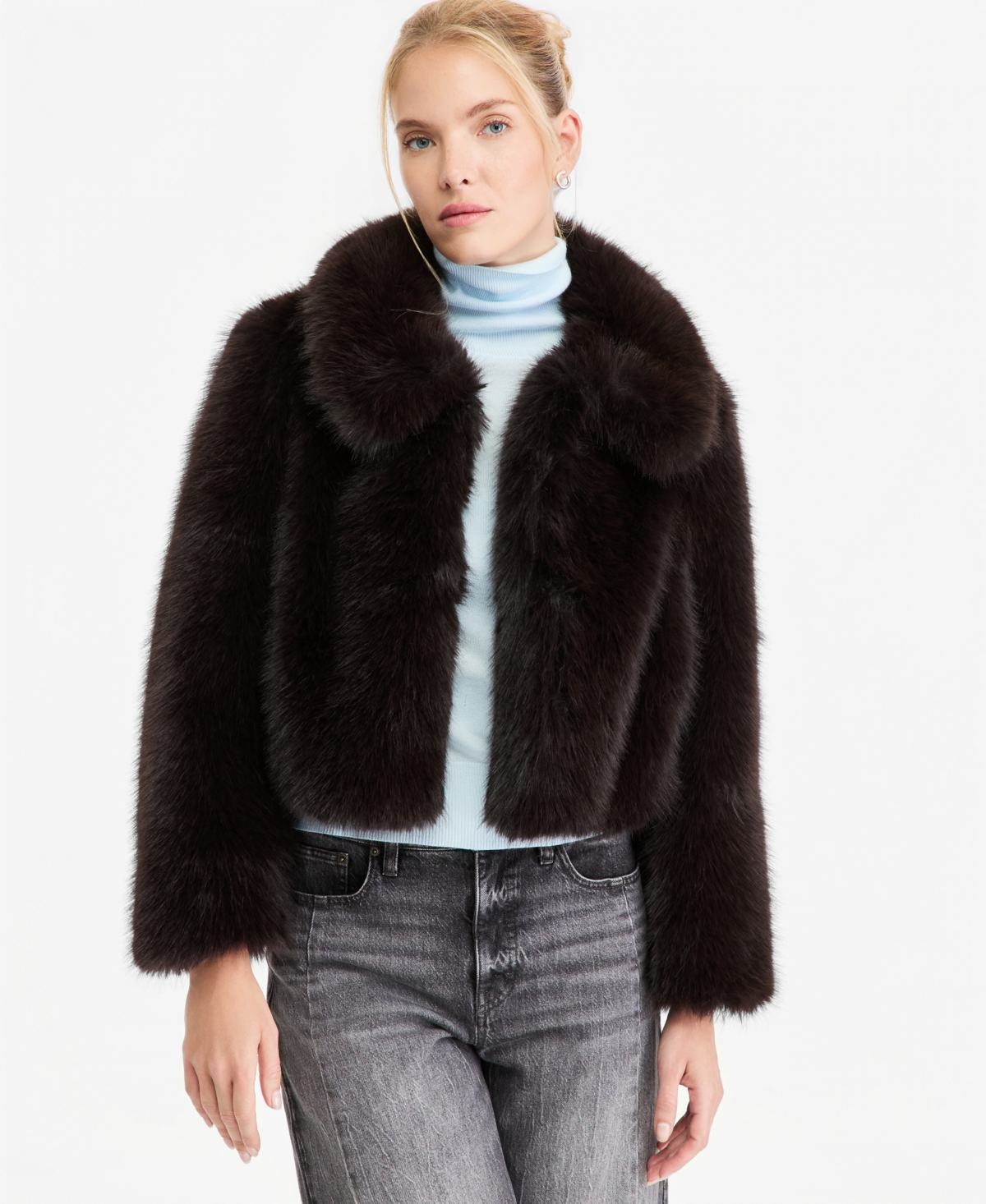 On 34th Women's Faux Fur Cropped Jacket, Macy's Exclusive - Ganache