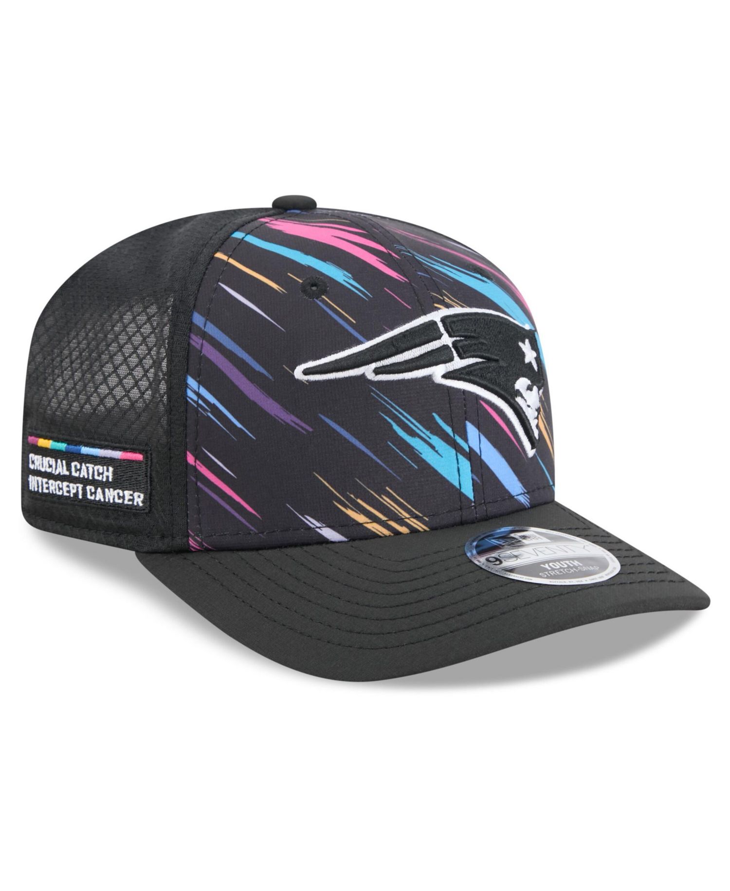 Men's Black New England Patriots 2026 NFL Cruical Catch 9SEVENTY Adjustable Trucker Hat