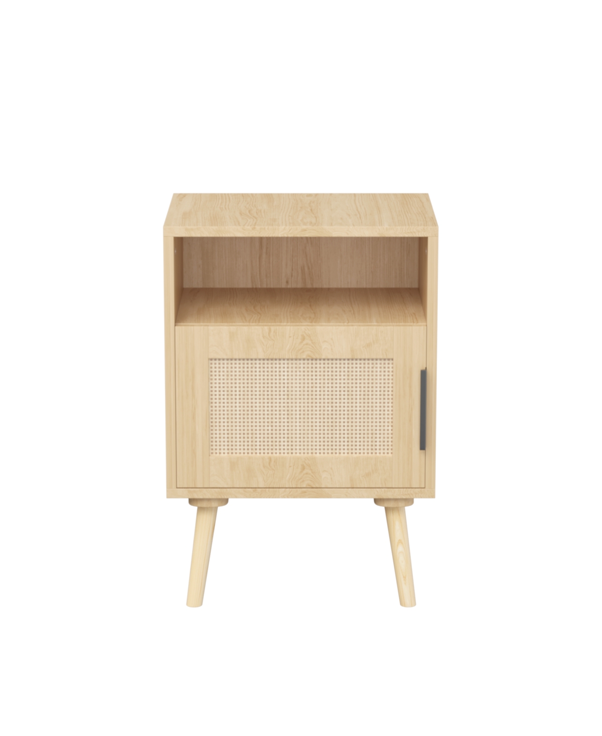 Slickblue Oak Rattan Nightstand with Door, Open Shelf And Solid Wood Legs