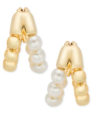 Gold-Tone Imitation Pearl 12MM Split Hoop Earrings