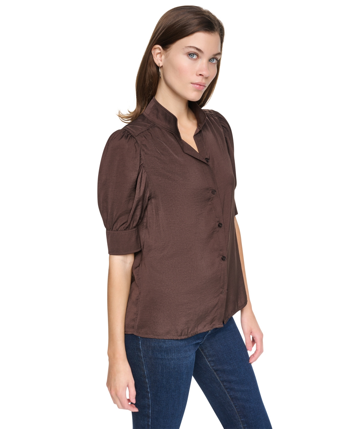 Dkny Jeans Petite Cotton Puff-Sleeve Button-Front Shirt
