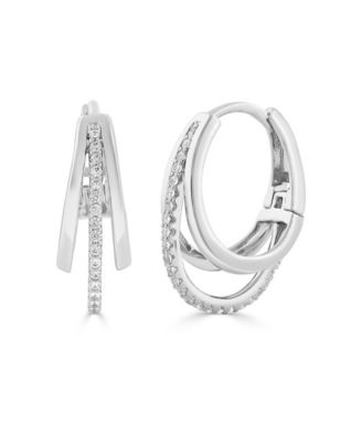 Cubic Zirconia Triple-Row Hinged Hoop Earrings