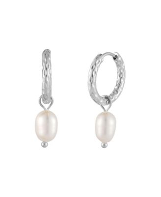 Faux Pearl Hammered Hoop Earrings