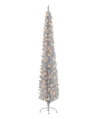 Pre-Lit Artificial Tinsel Pencil Christmas Tree