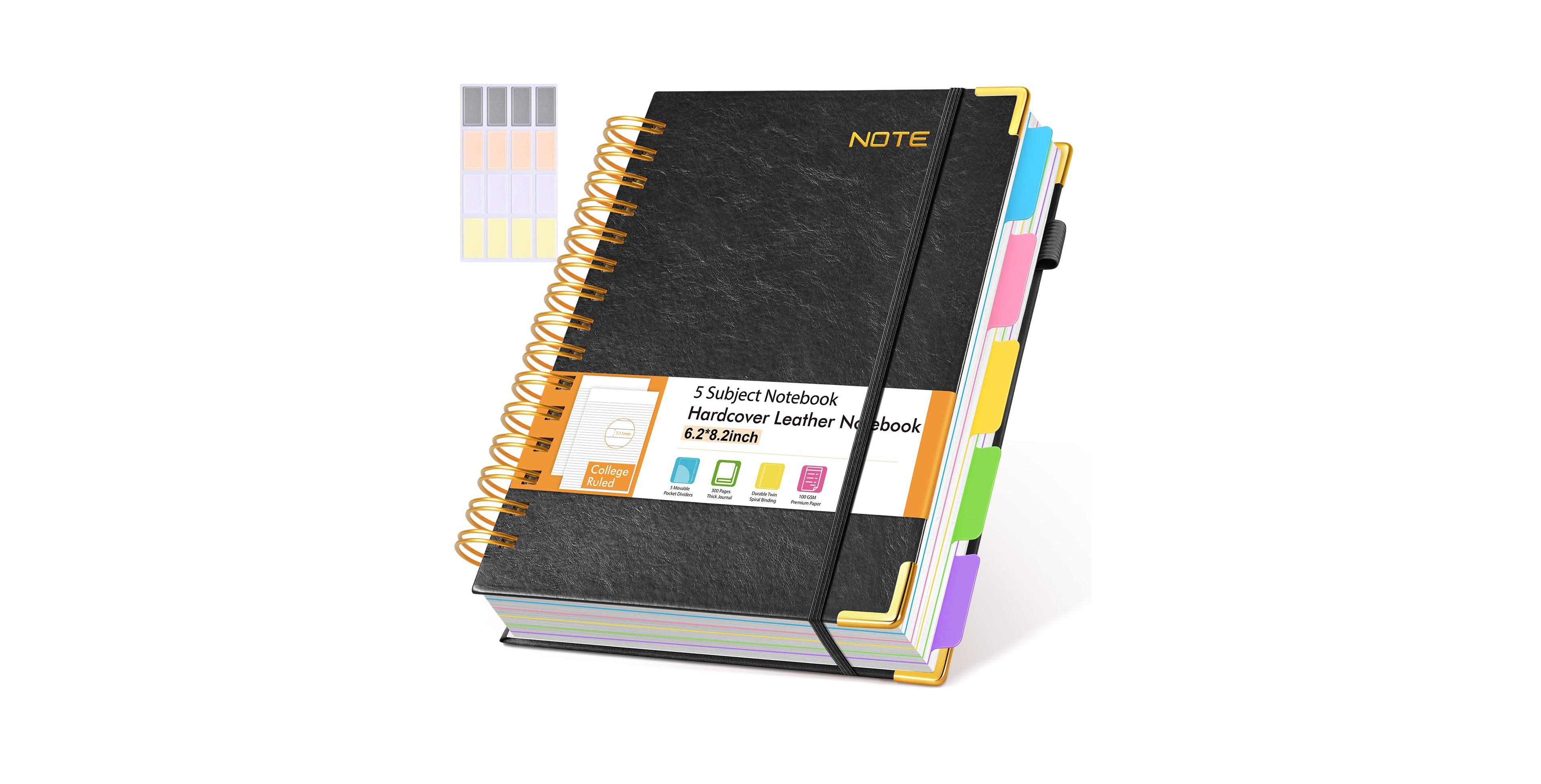 Danrong 5 Subject Spiral Notebook College Ruled Removable Dividers Thick Paper Hardcover
