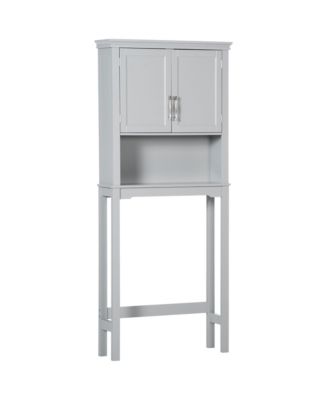Modern Gray Over The Toilet Storage Cabinet Double Door Bathroom Organizer Freestanding Space Saving Bathroom Storage Furniture for Home Decor