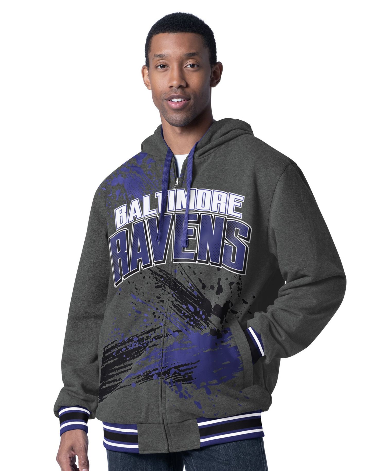 Men's Purple/Charcoal Baltimore Ravens Dual Threat Reversable Full-Zip Hooded Jacket
