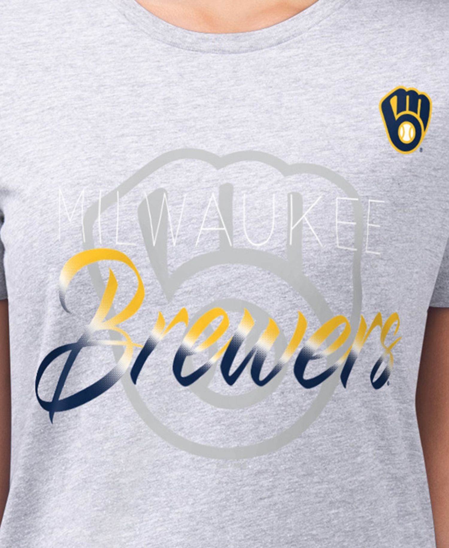 Women's Heather Gray Milwaukee Brewers Super-Slim Fit Lightweight Shadow Logo Graphic T-Shirt
