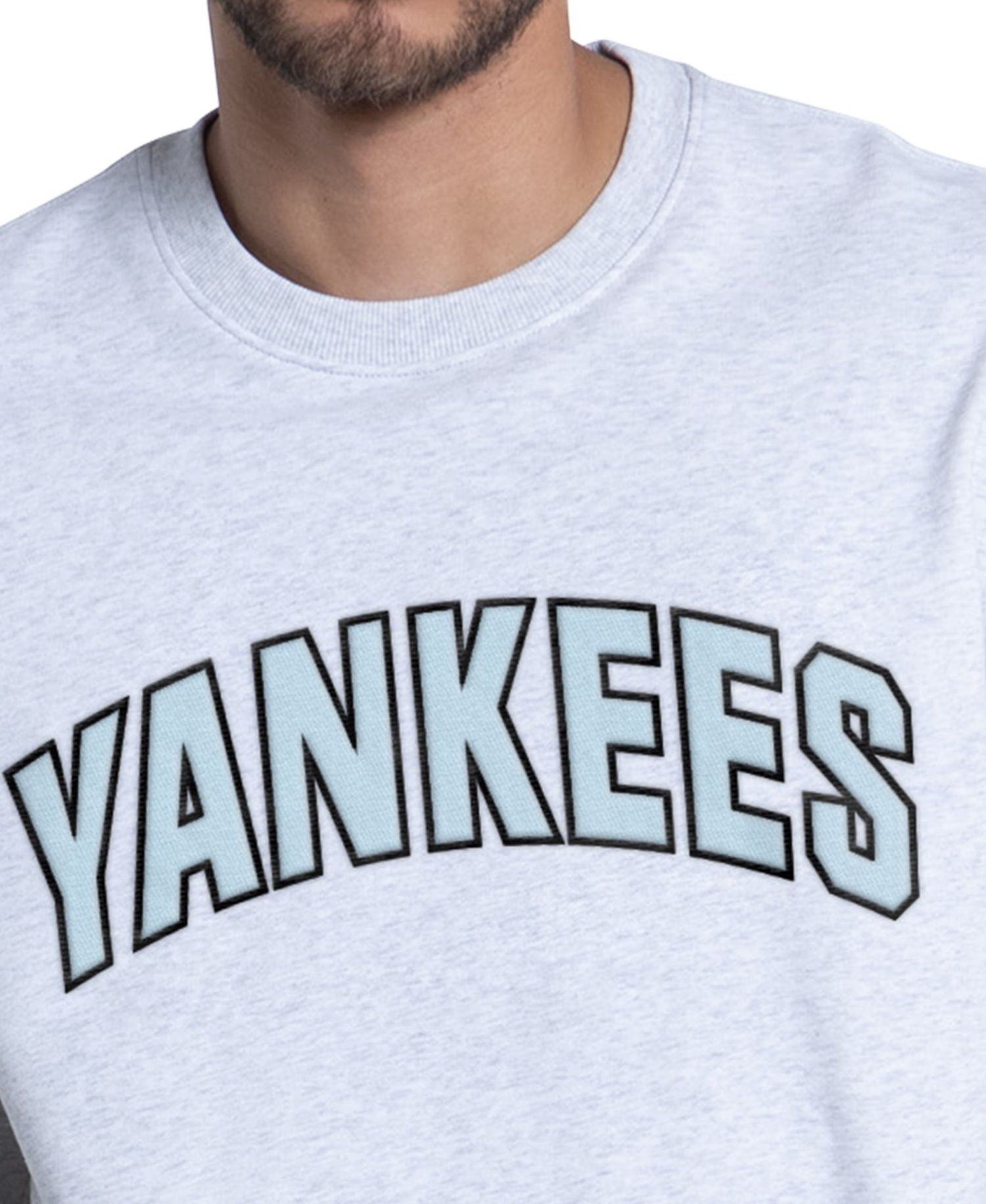 Men's Heather Gray New York Yankees Face of Ice Blue French Terry Sweatshirt