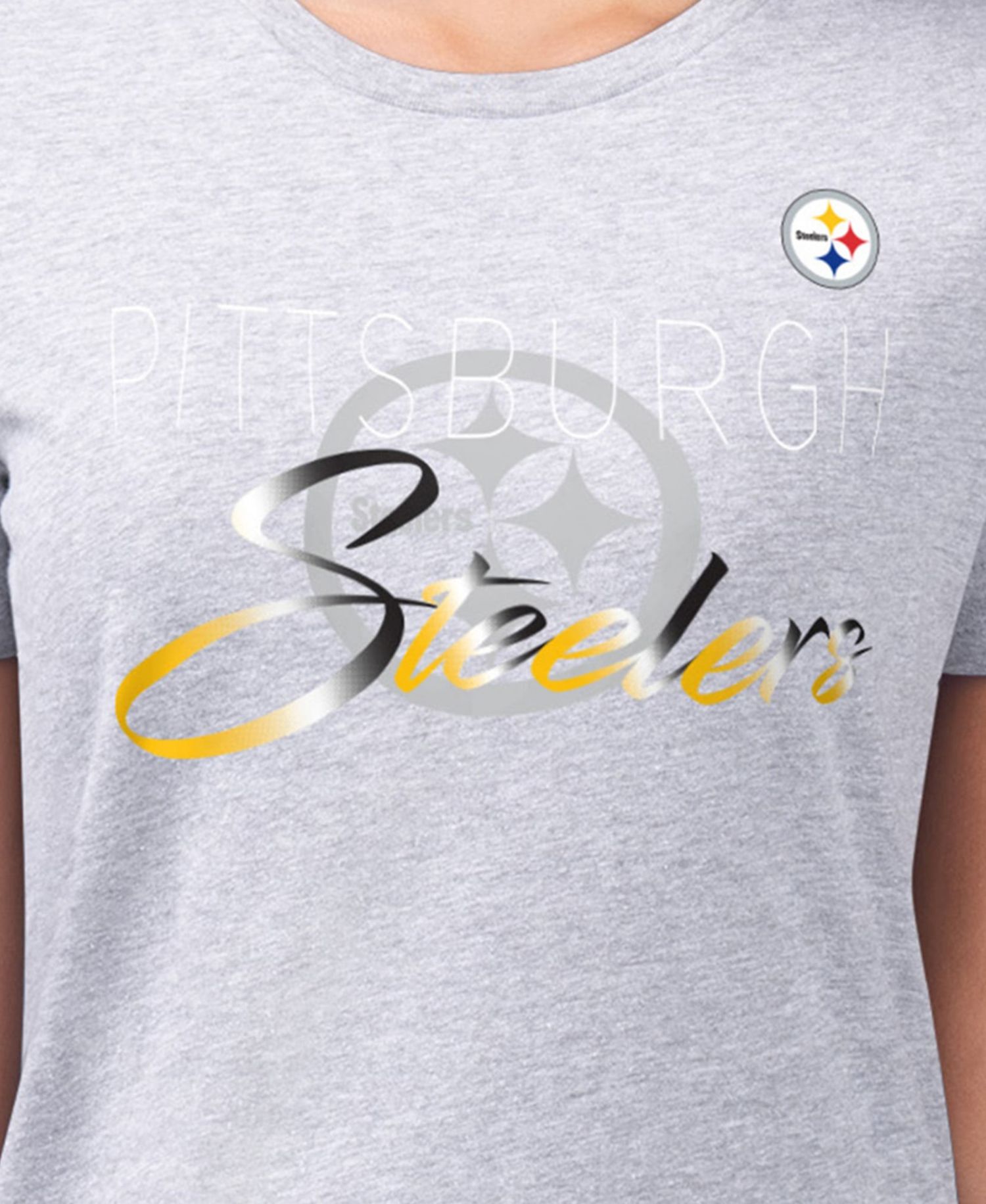 Women's Gray Pittsburgh Steelers Super-Slim Fit Lightweight Shadow Logo T-Shirt