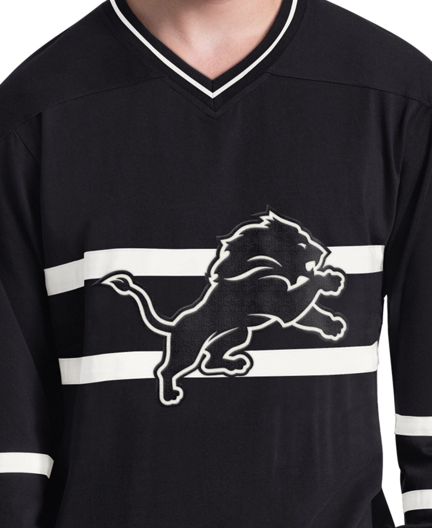 Men's Black/White Detroit Lions Lineup Long Sleeve T-Shirt