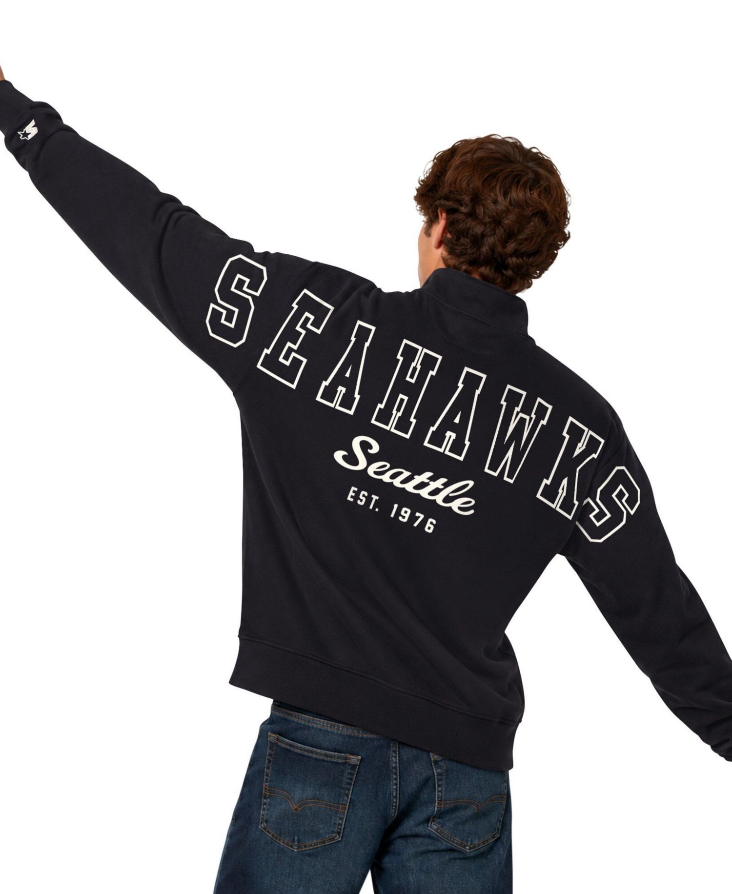 Men's Black Seattle Seahawks Thursday Night Gridiron Batwing Quarter-Zip Sweatshirt