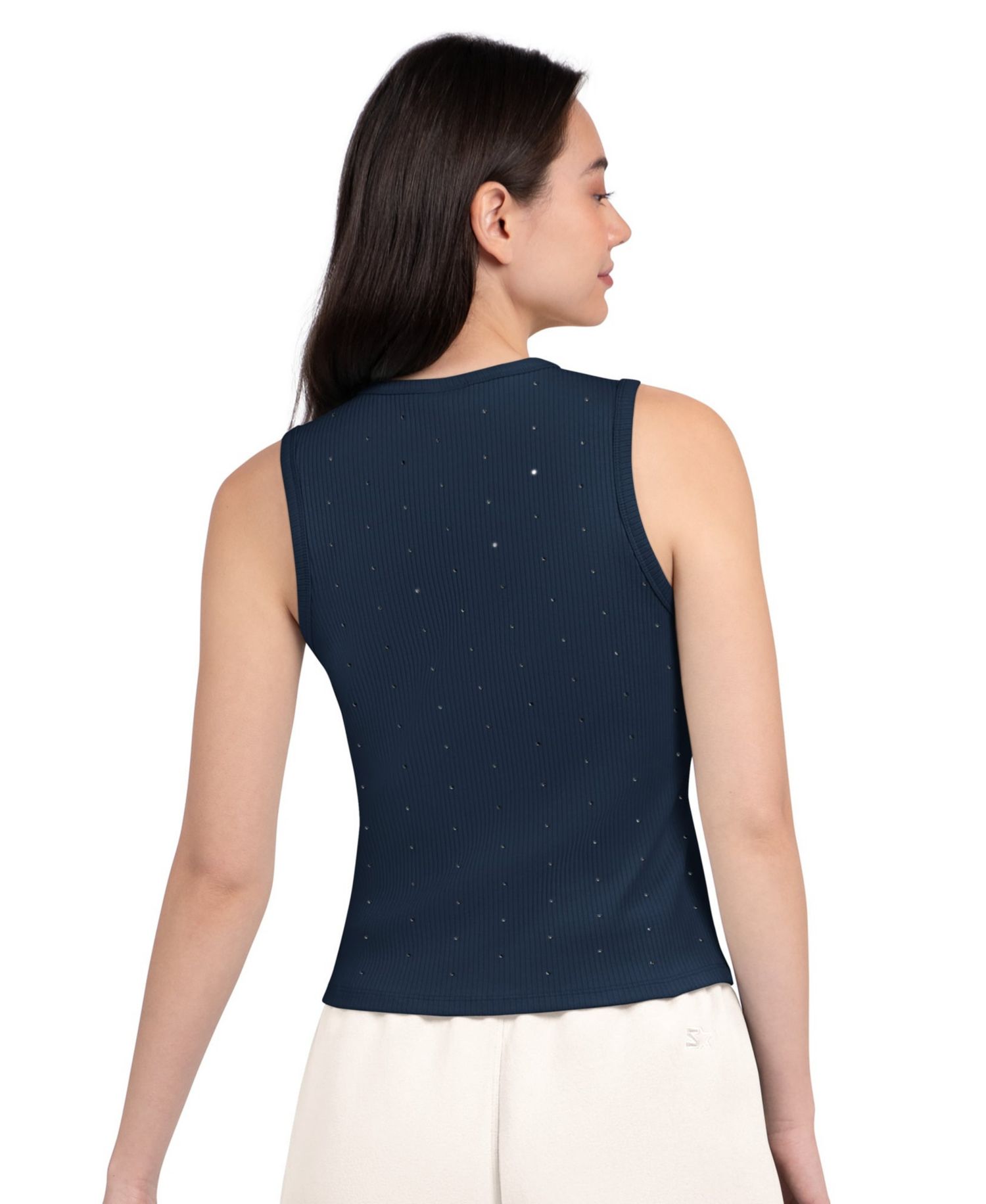 Women's Navy Buffalo Bills Rhinestone Sprinkle Ribbed Tank