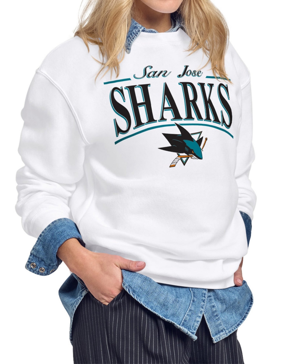 Starter Women's San Jose Sharks Crewneck Fleece Sweatshirt - White
