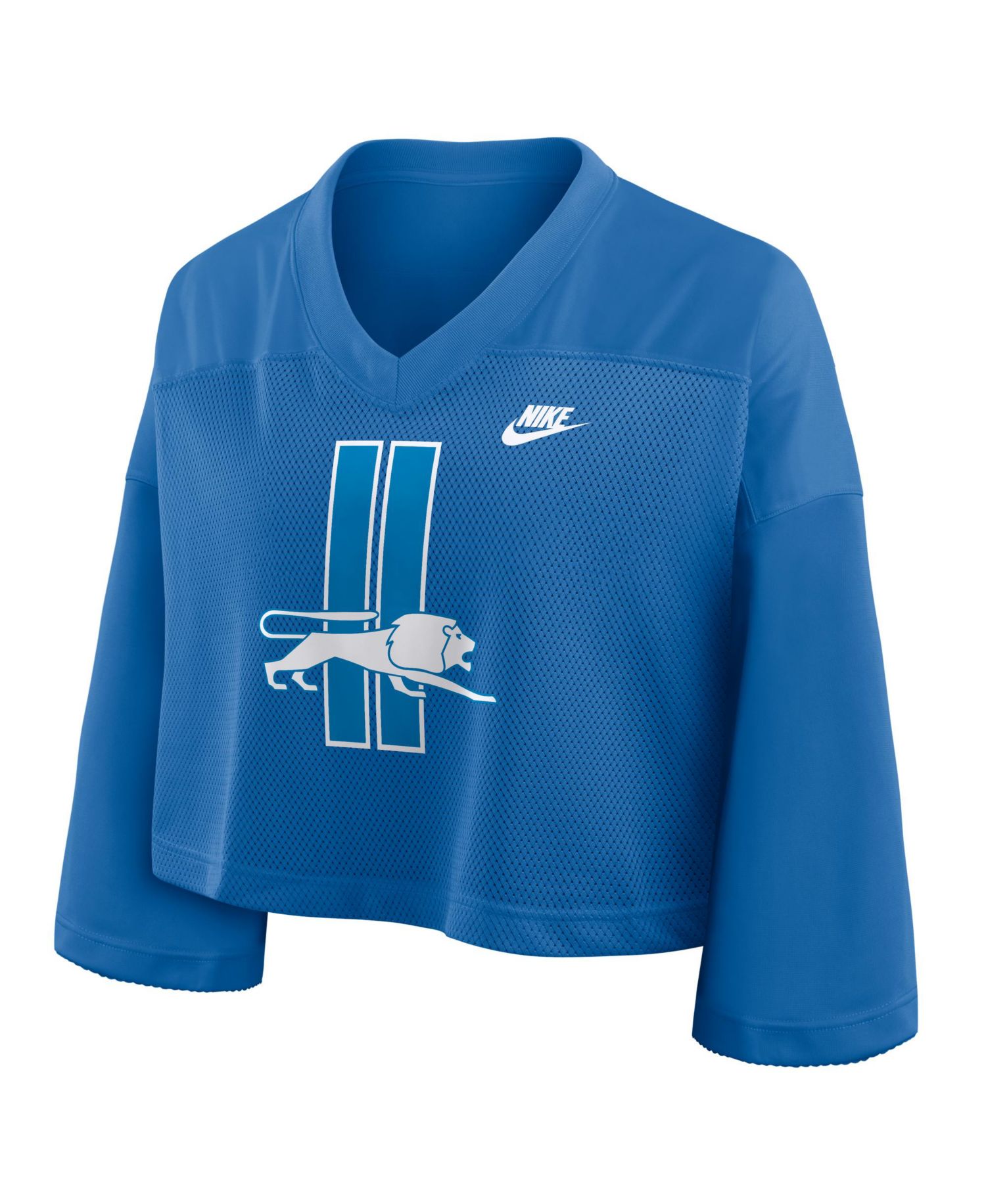 Women's Blue Detroit Lions Rewind Cropped Mesh Dri-FIT Fashion Jersey