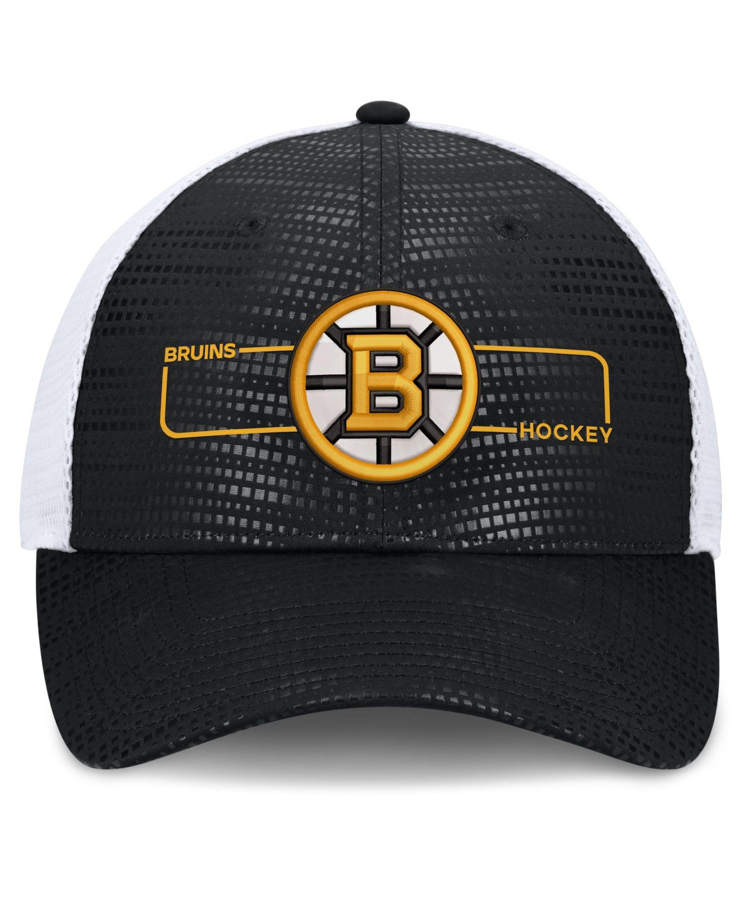 Мужская кепка Fanatics Black Boston Bruins Authentic Pro Rink Boxed Logo Trucker Hat — фото 3