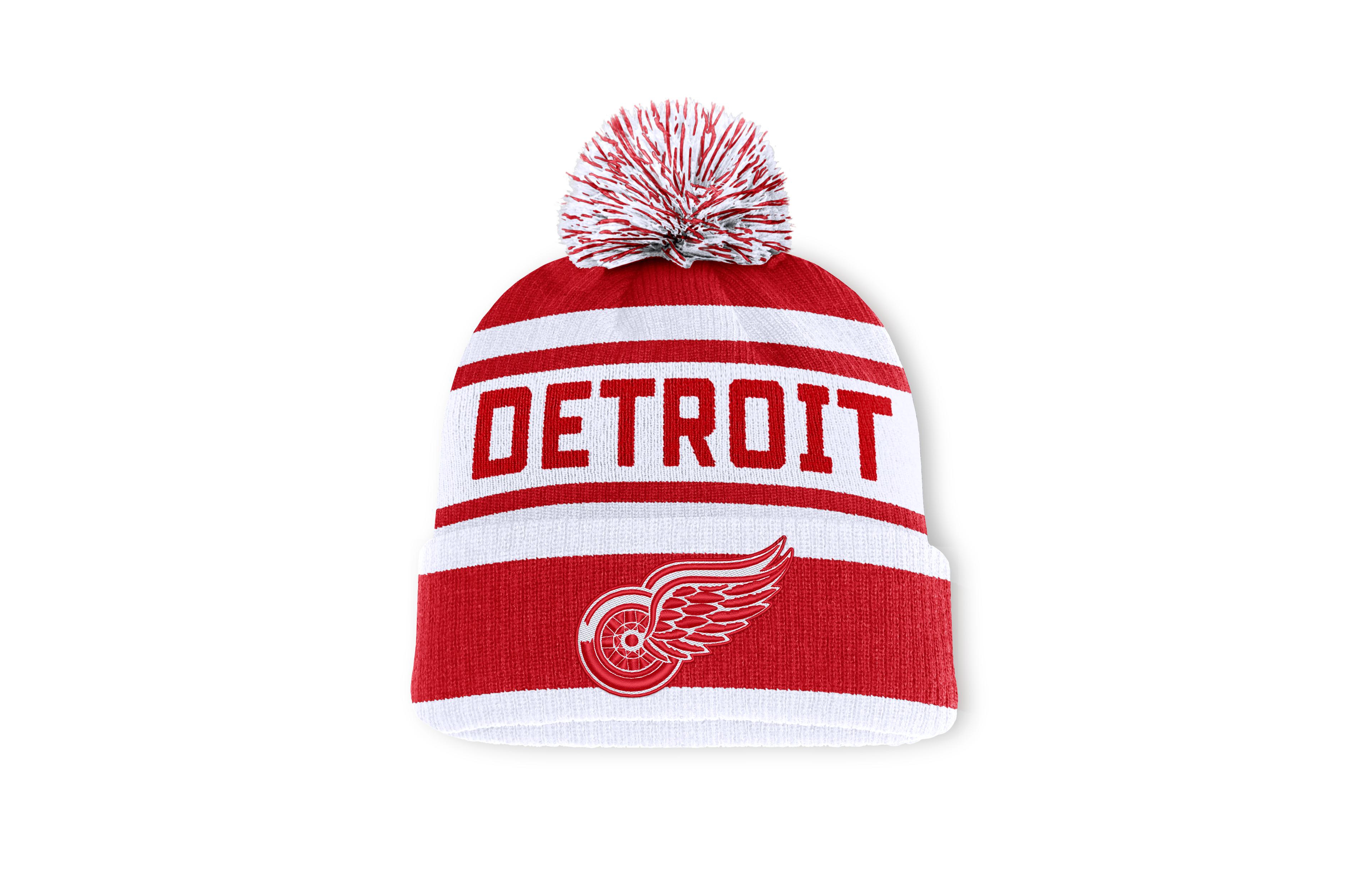Men's Fanatics Red/White Detroit Red Wings Fundamental Cuffed Knit Hat with Pom