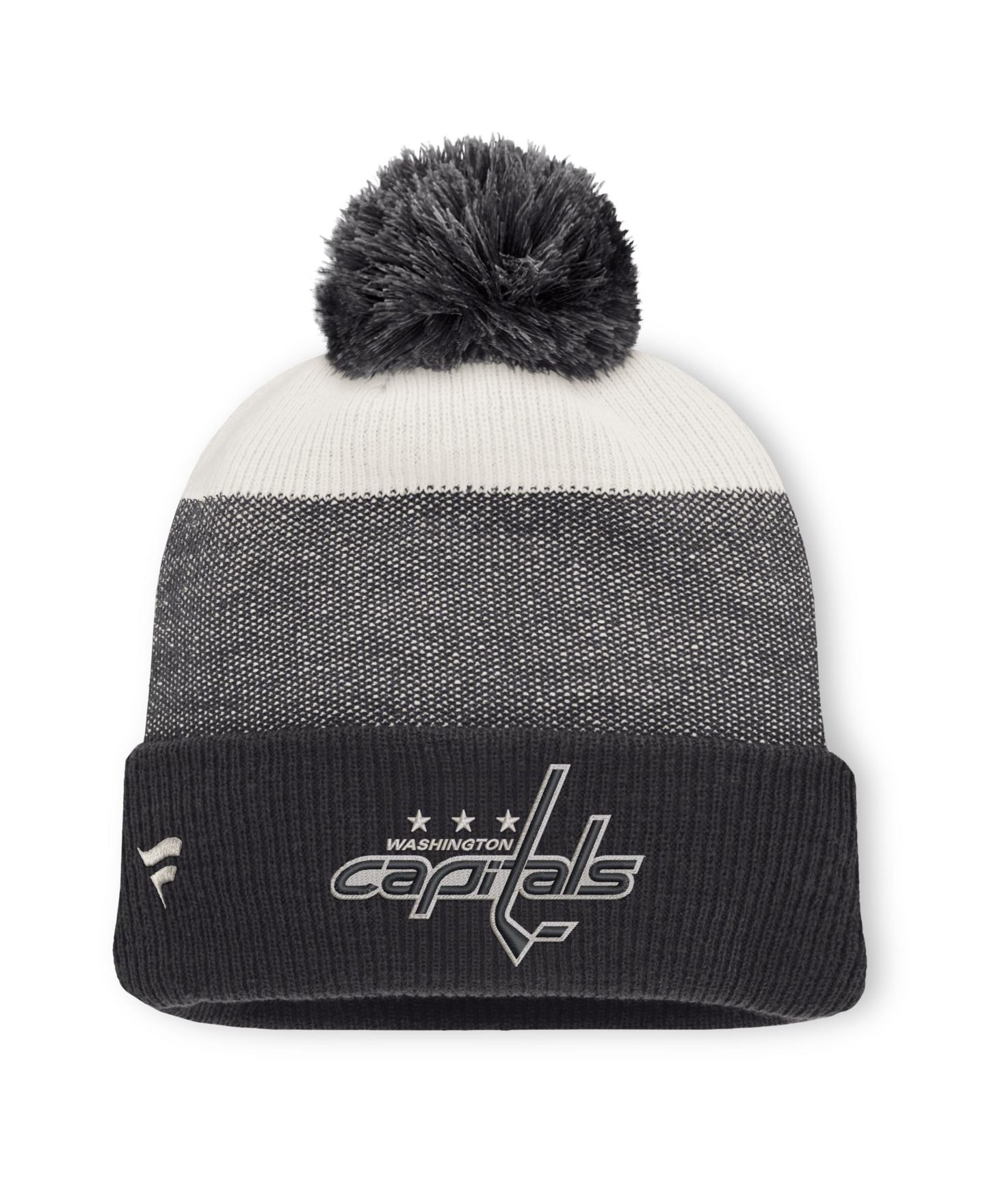 Мужская шапка Fanatics Black/Light Beige Washington Capitals Monochrome Cuffed Knit Hat with Pom — фото 2
