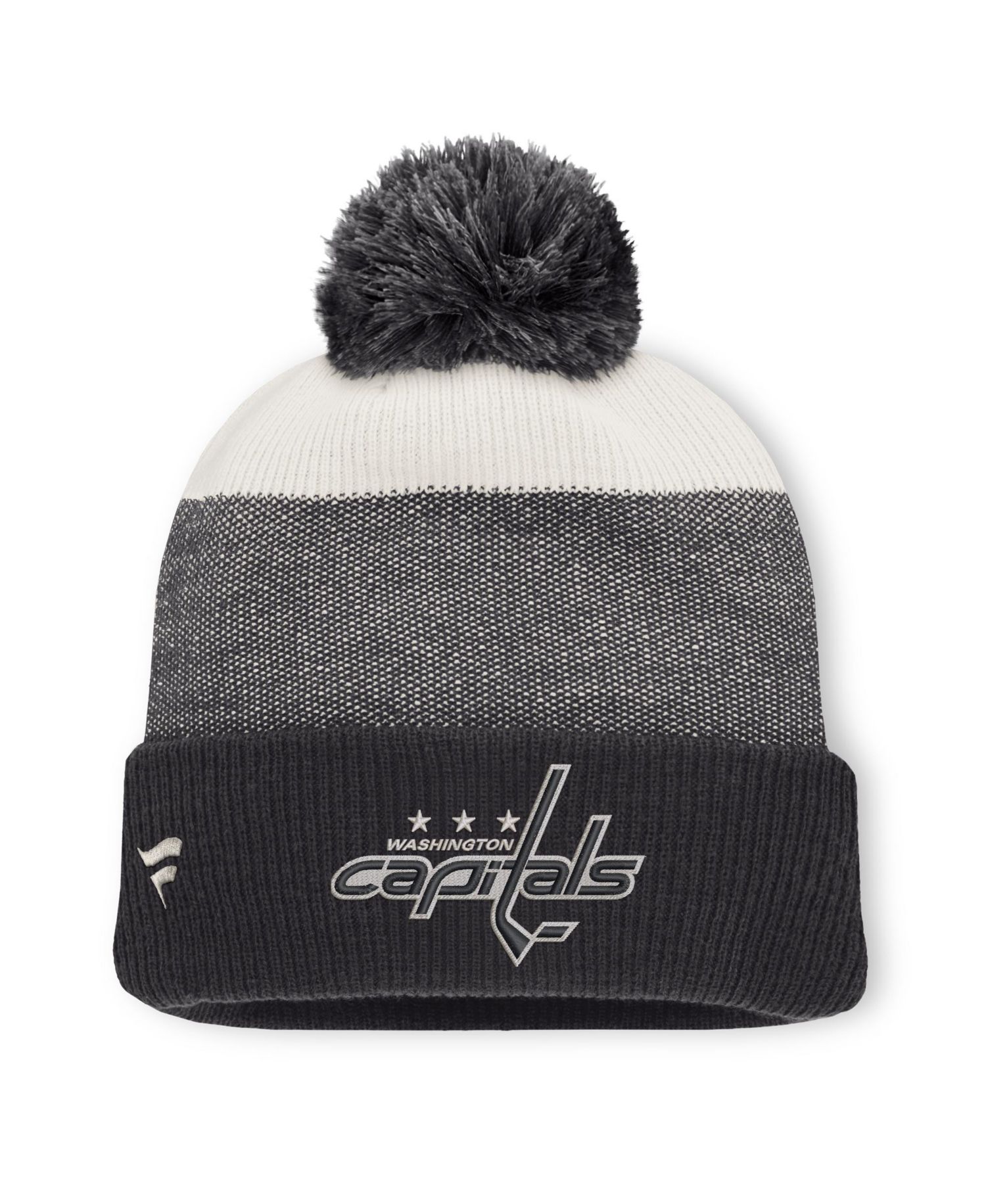 Men's Black/Light Beige Washington Capitals Monochrome Cuffed Knit Hat with Pom