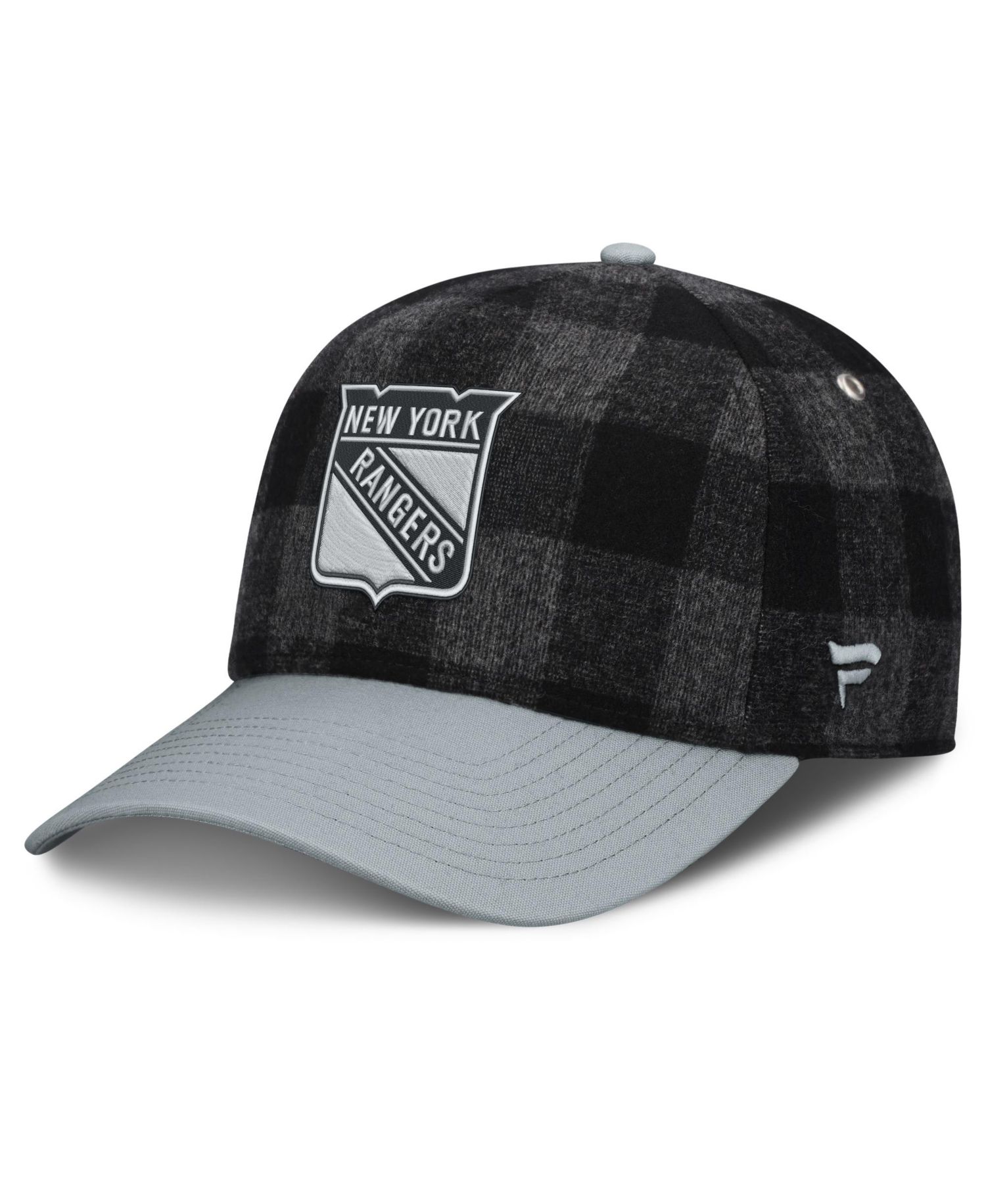 Men's Black/Gray New York Rangers Huntsman Plaid A-Frame Adjustable Hat