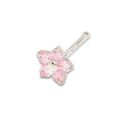Solid 14k White Gold Red, Purple, Green, Blue and Pink Cubic Zirconia 3mm Flower Nose stud
