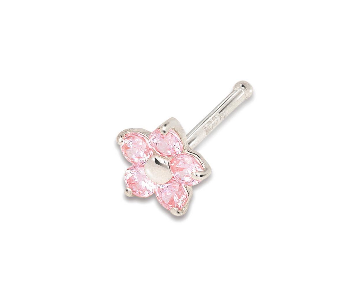 Curata Jewelry Solid 14k Cubic Zirconia 3mm Flower Nose stud - Pink