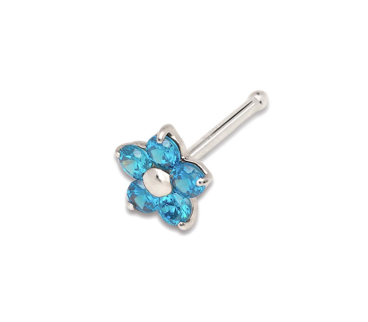 Curata Jewelry Solid 14k Cubic Zirconia 3mm Flower Nose stud - Blue