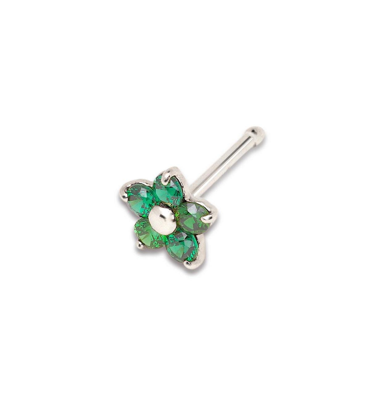 Curata Jewelry Solid 14k Cubic Zirconia 3mm Flower Nose stud - Green