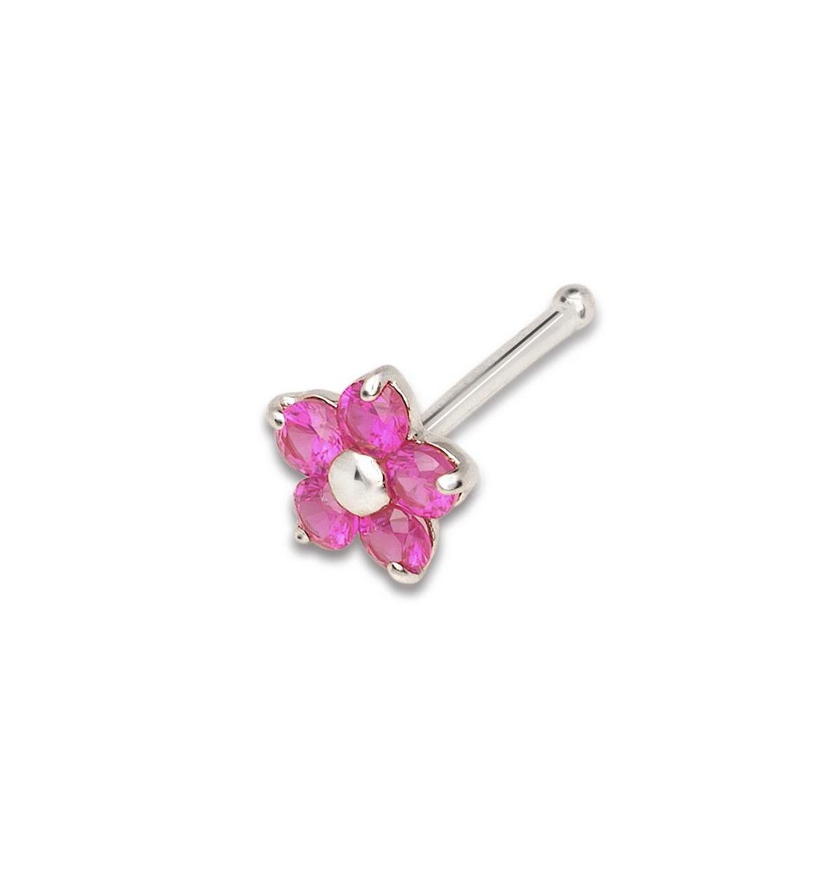 Curata Jewelry Solid 14k Cubic Zirconia 3mm Flower Nose stud - Red