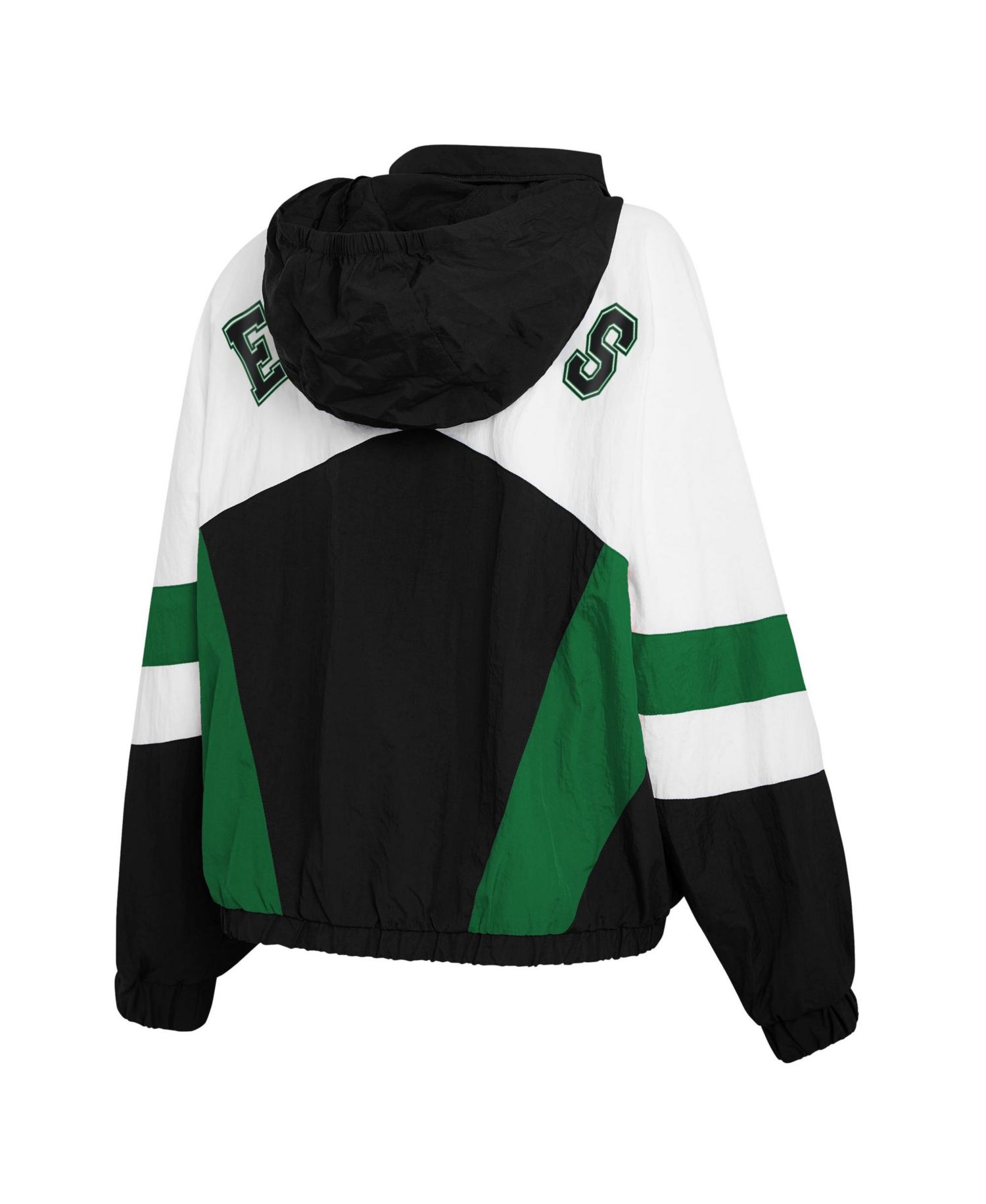 Women's White/Black Philadelphia Eagles Throwback Crinkle Full-Snap Hooded Windbreaker Jacket