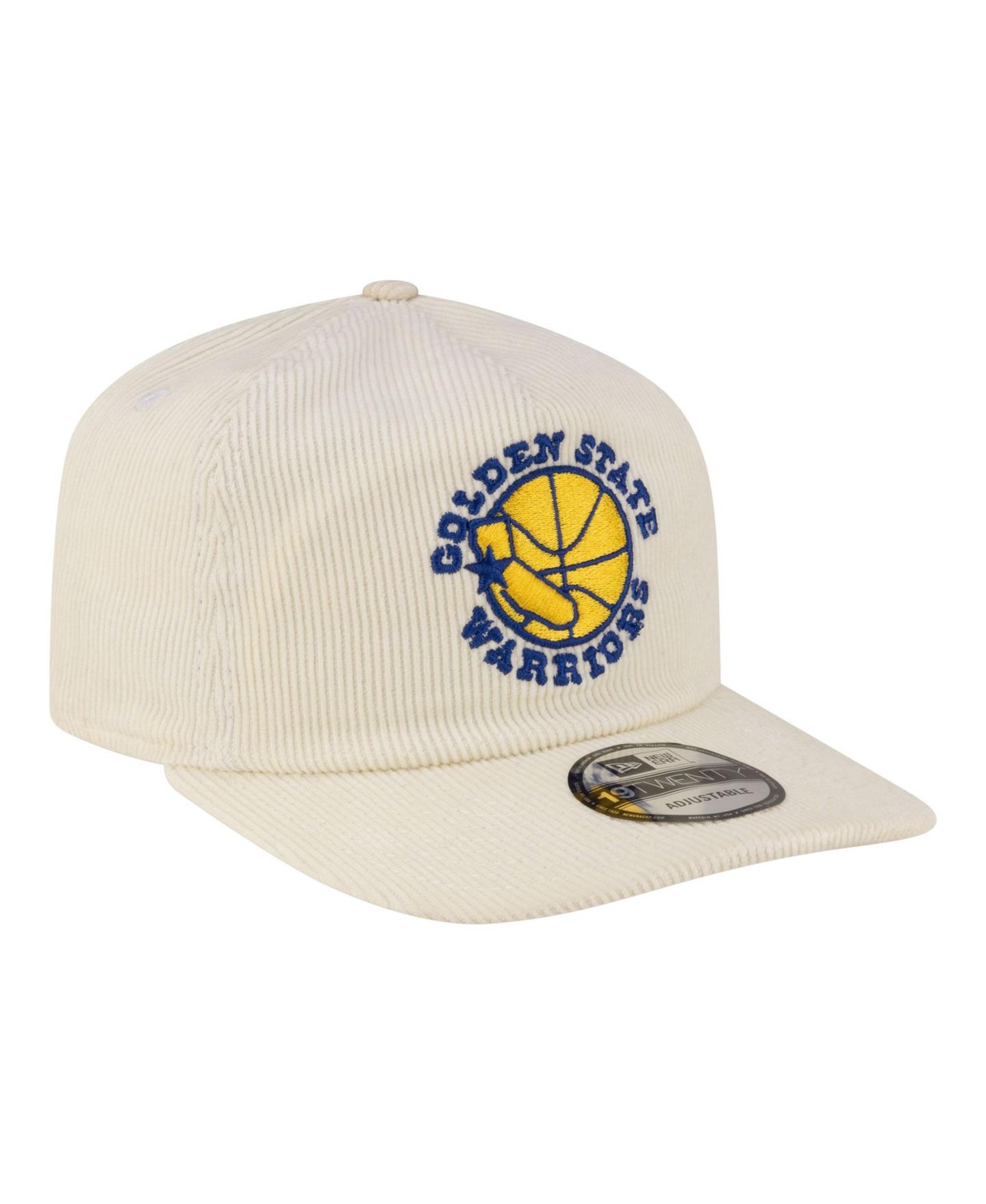 Мужская кепка New Era White Golden State Warriors 19TWENTY 80s Chrome Corduroy Adjustable Hat — фото 3