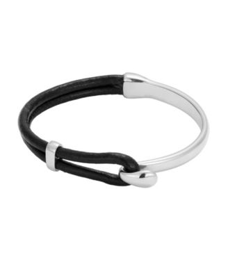Men's Silver-Tone Leather Bracelet