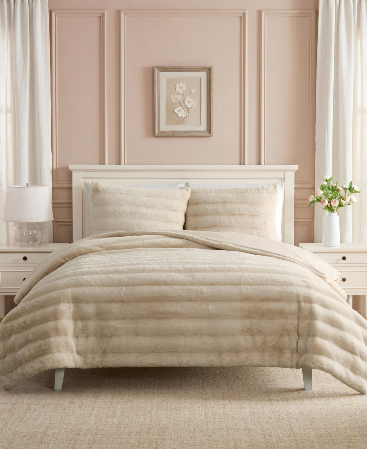 Laura Ashley Cloud Solid Faux Fur 3-Piece Comforter Set