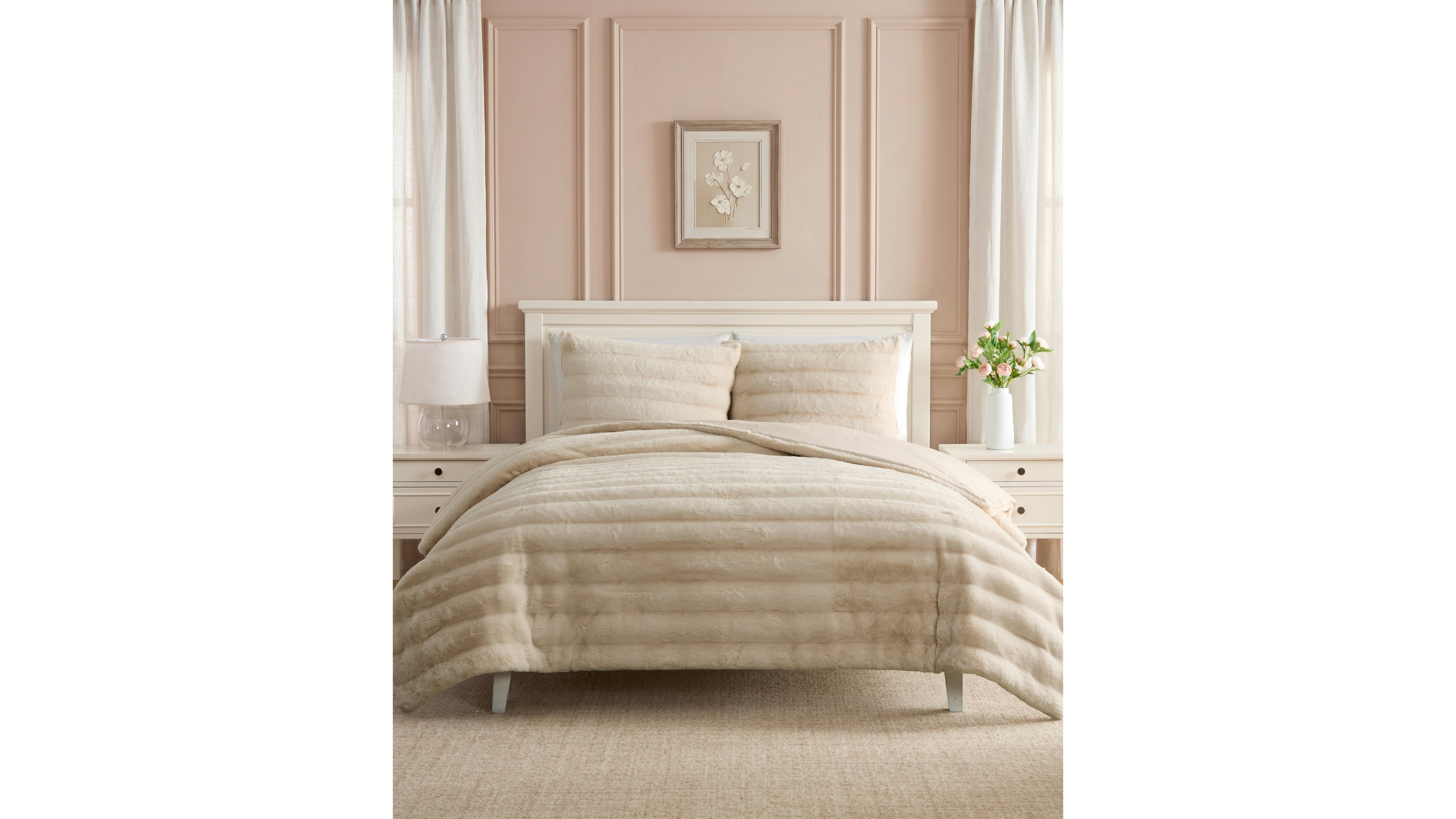 Laura Ashley Cloud Solid Faux Fur 3-Piece Comforter Set