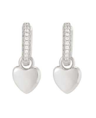 Cubic Zirconia Silver-Tone Heart Huggie Earrings