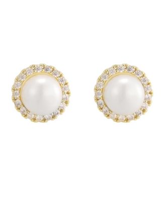 Imitation Pearl and Crystal Halo Studs Earrings