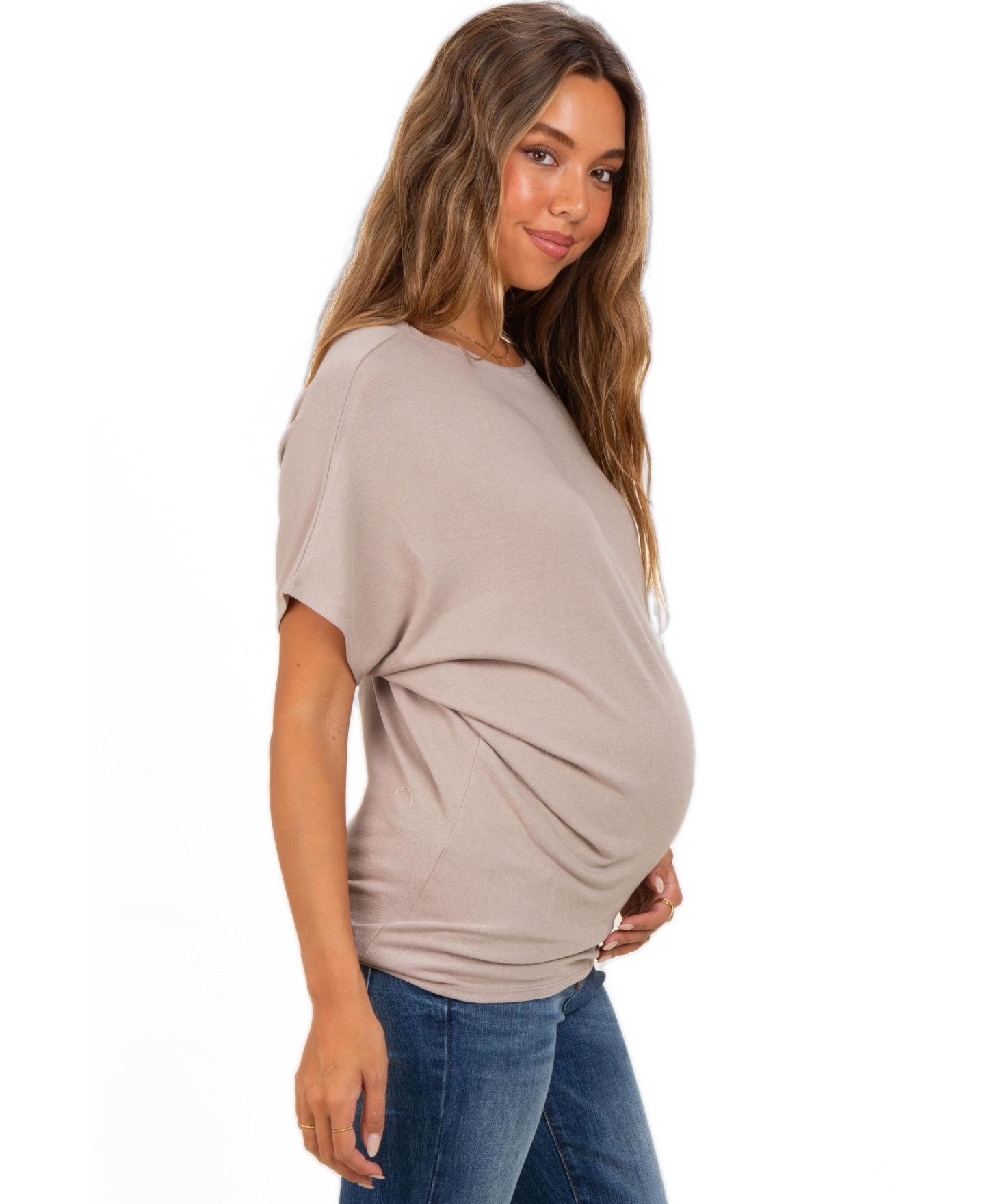 Женская футболка Pinkblush Maternity Dolman-Sleeve Boat-Neck Side-Ruched, цвет: Бежевый — фото 1