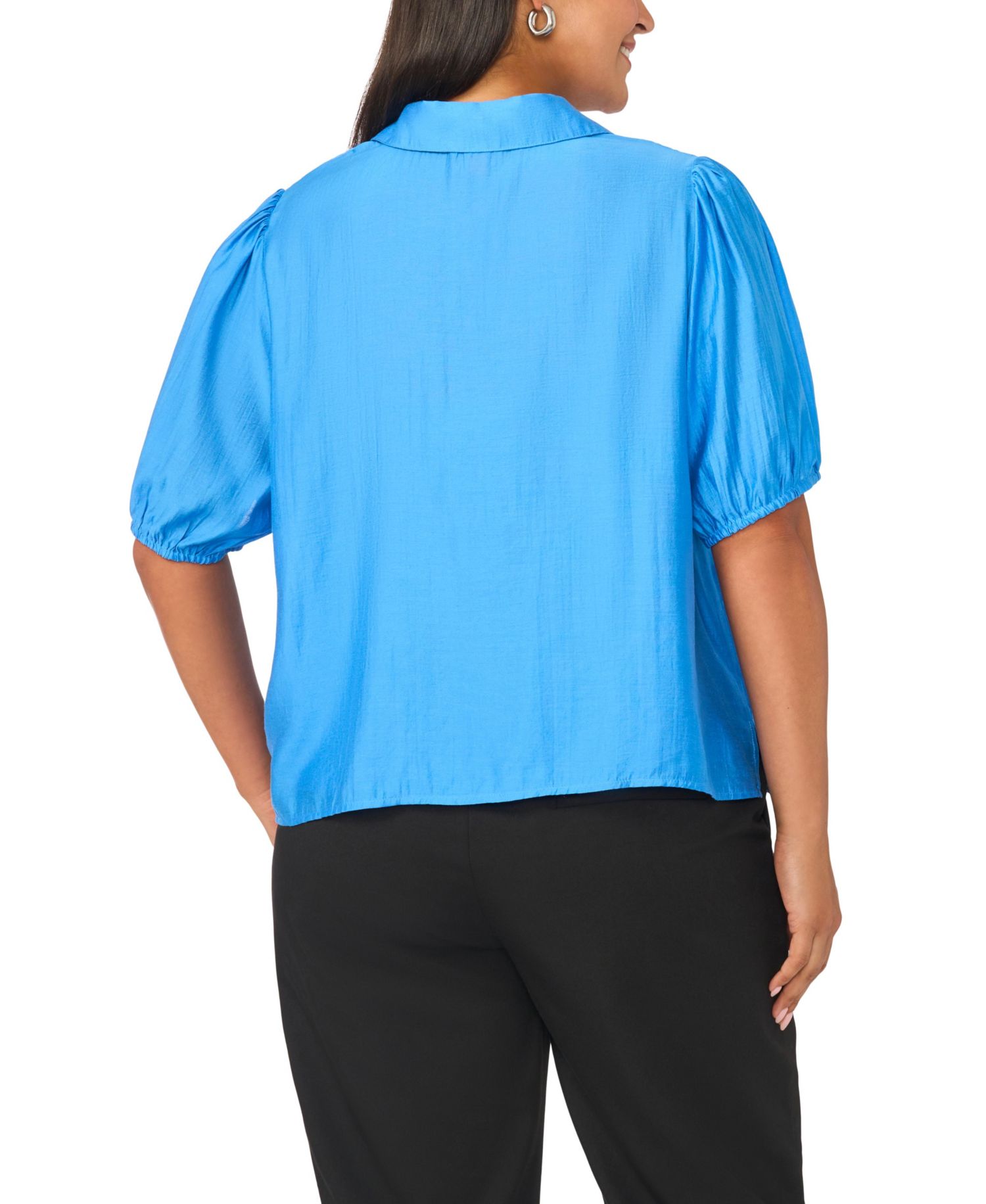 Plus Size Puff-Sleeve Work Blouse