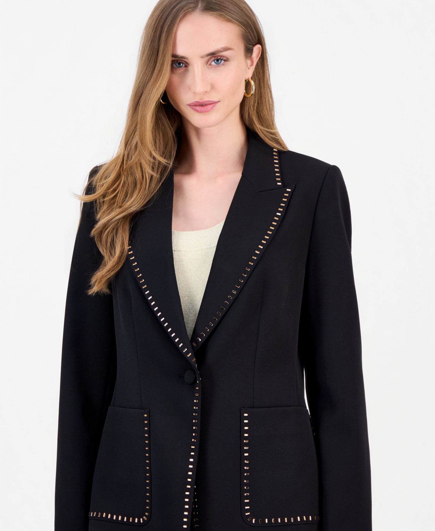 Женский пиджак Elie Tahari Margaret Rhinestone V-Neck Blazer, цвет: Чёрный — фото 4
