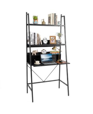 Ladder Computer Desk, 3-Tier Home Office Writing Study Table with Storage Shelves