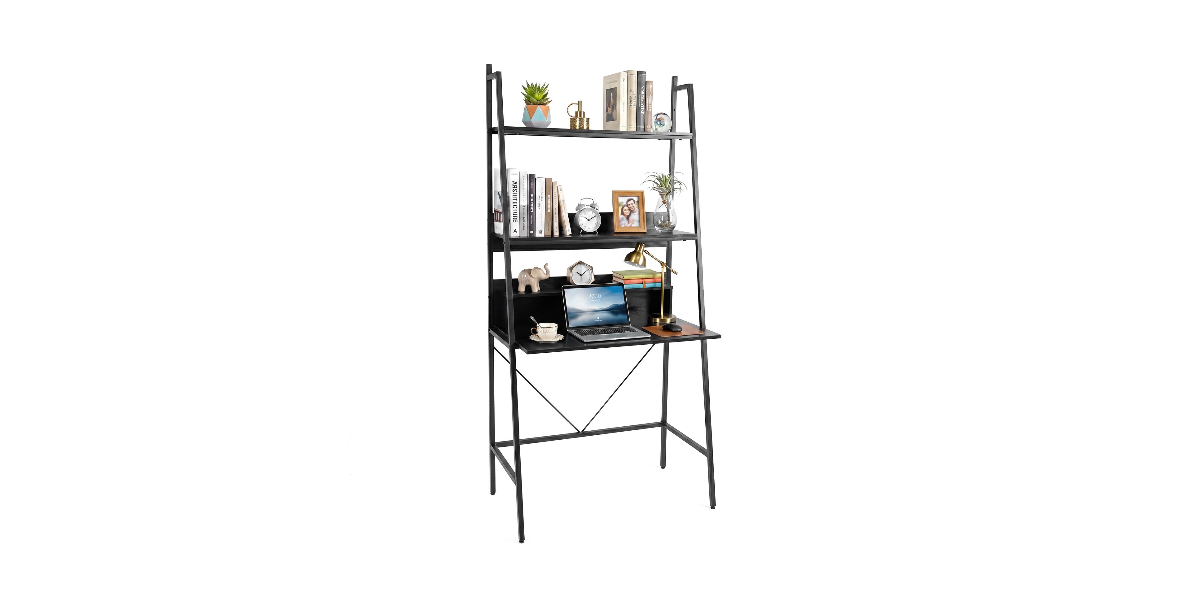 Costway Ladder Computer Desk, 3-Tier Home Office Writing Study Table with Storage Shelves