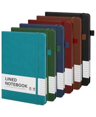 6 Pack A5 Lined Hardcover Journals PU Leather Notebook with Pen Holder Elastic Band