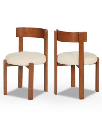Modern Dining Chairs Curved Backrest Teddy Fleece Upholstered Round Seat