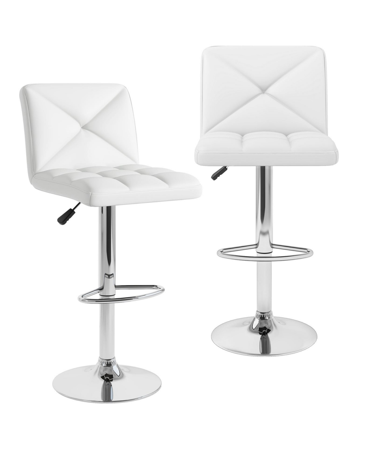 Mecale Pu Leather Upholstered Bar Stools Set of 2 with Back and Adjustable Height - White