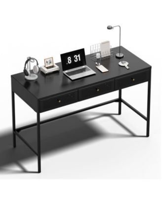 47" Computer Desk with 3 Steel Drawers – Heavy-Duty Metal Frame Workstation for Home Office, Easy Assembly