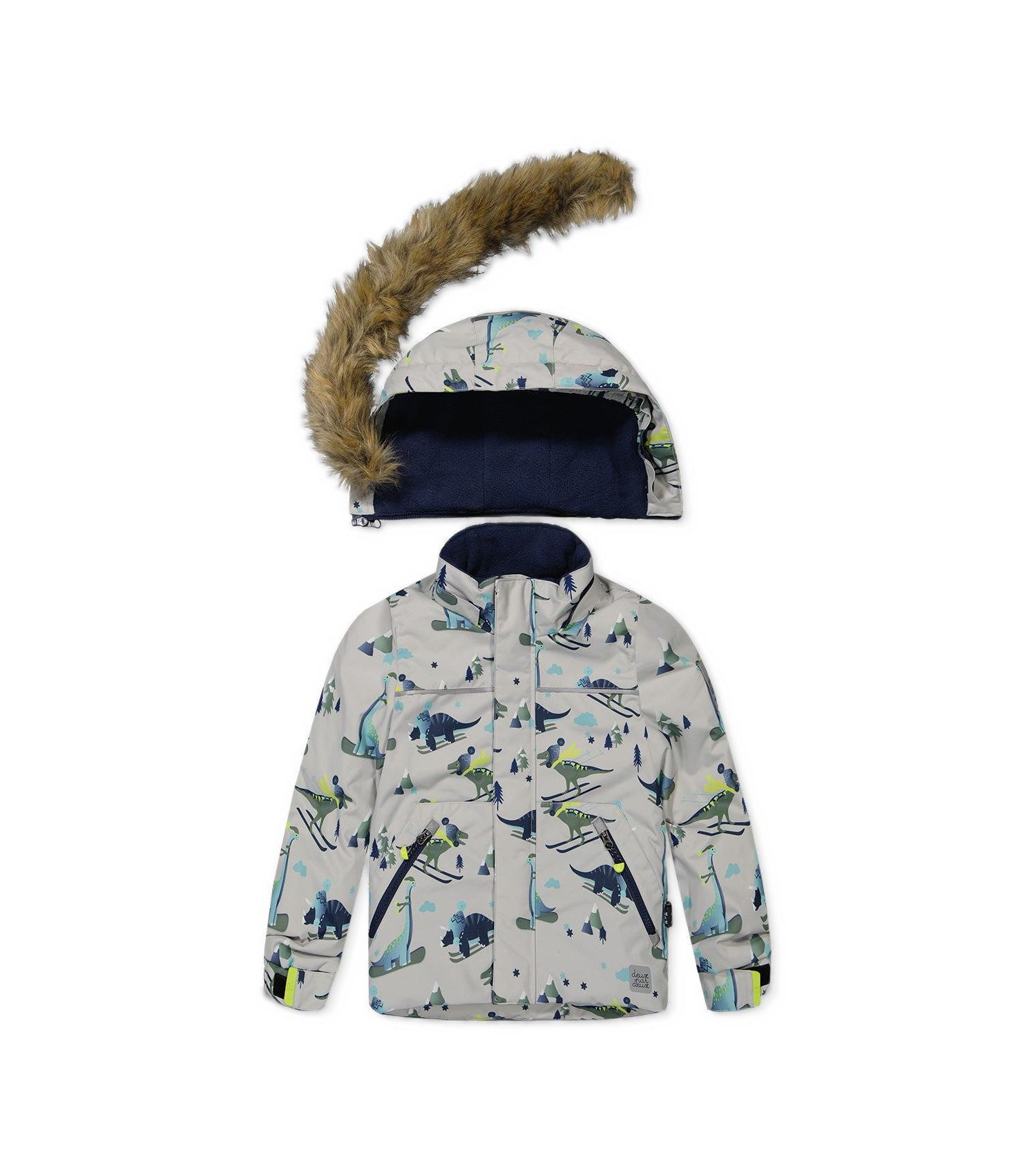 Little Boys 6-8 Two Piece Discover Snowsuit Grey Skiing Dinosaur Print