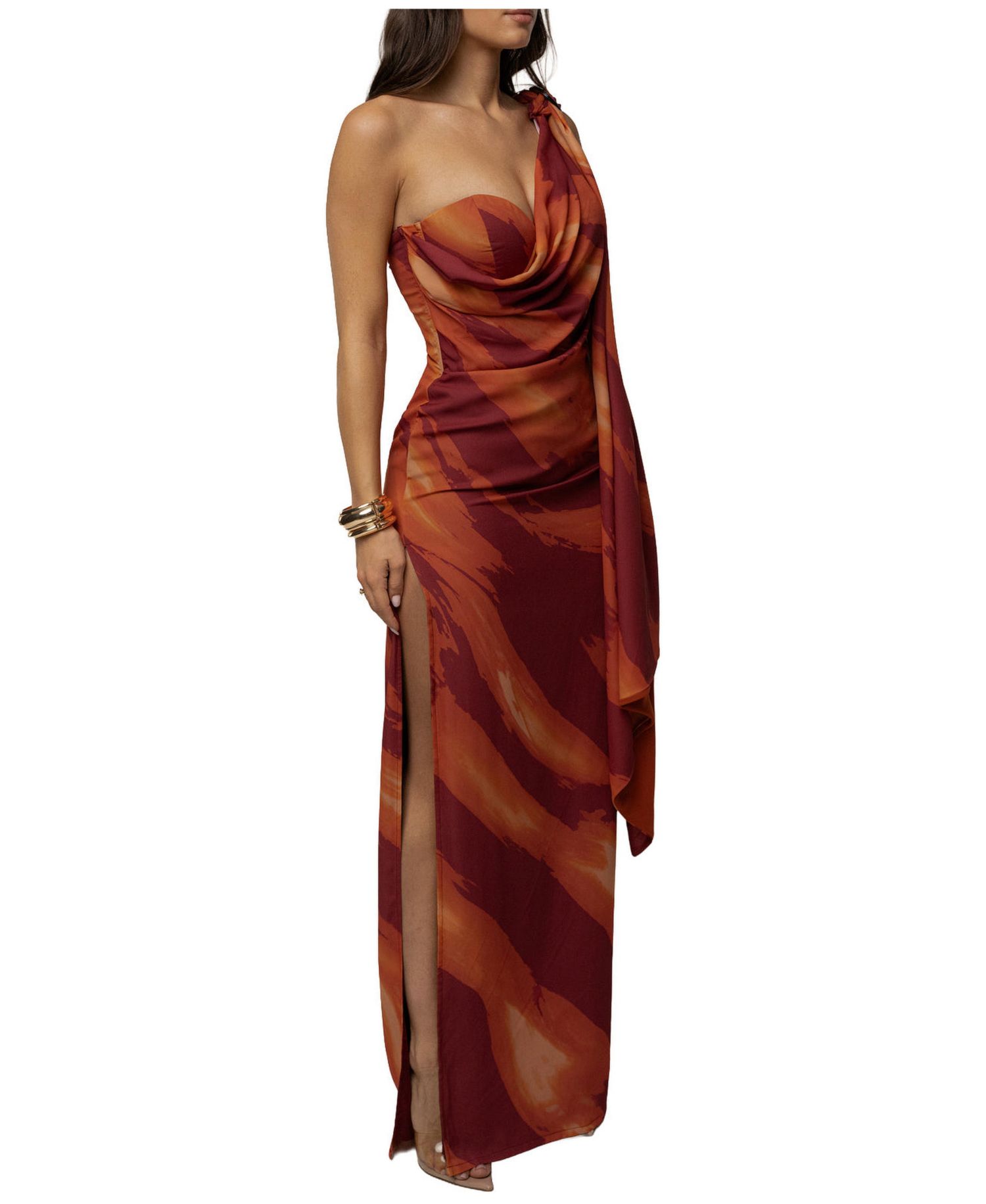 Women's Gallery Night One-Shoulder Asymmetric Drape Maxi Dress